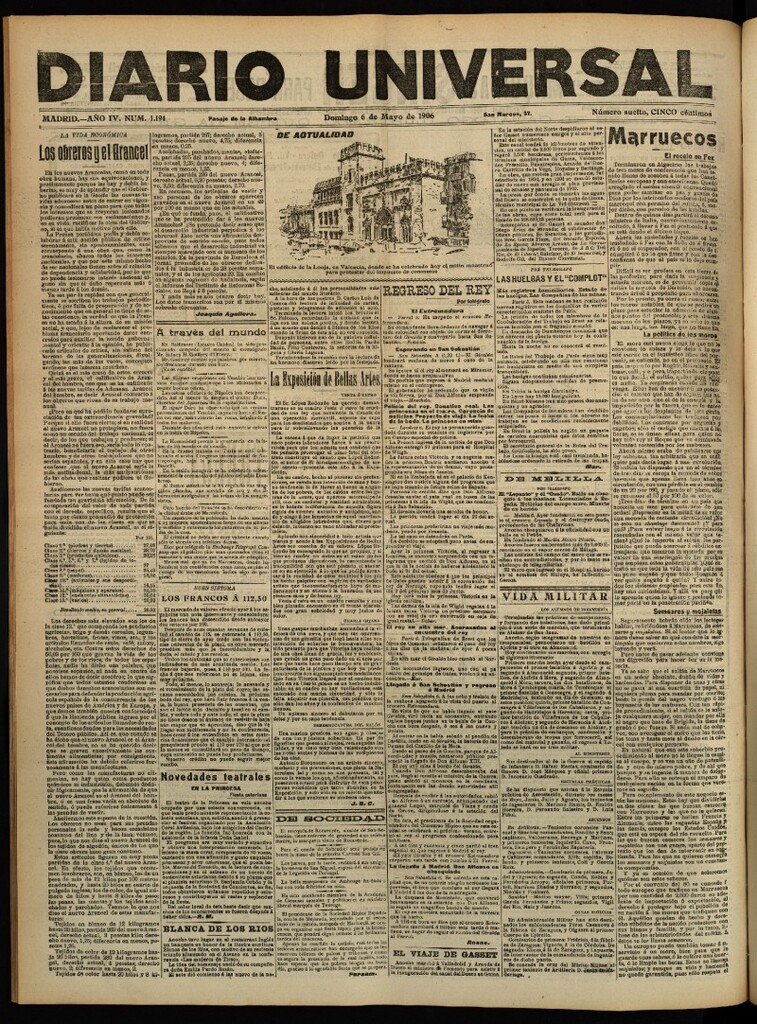 Miniatura de Diario Universal del 6 de mayo de 1906, edición de tarde