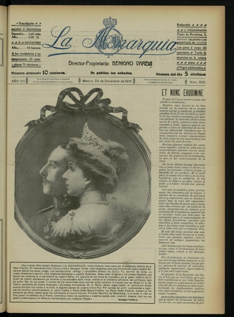 Miniatura de La Monarquía del 23 de diciembre de 1916, nº 303