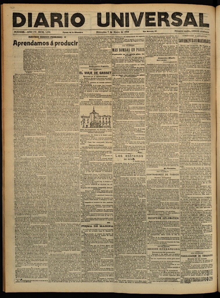 Miniatura de Diario Universal del 9 de mayo de 1906, edición de tarde