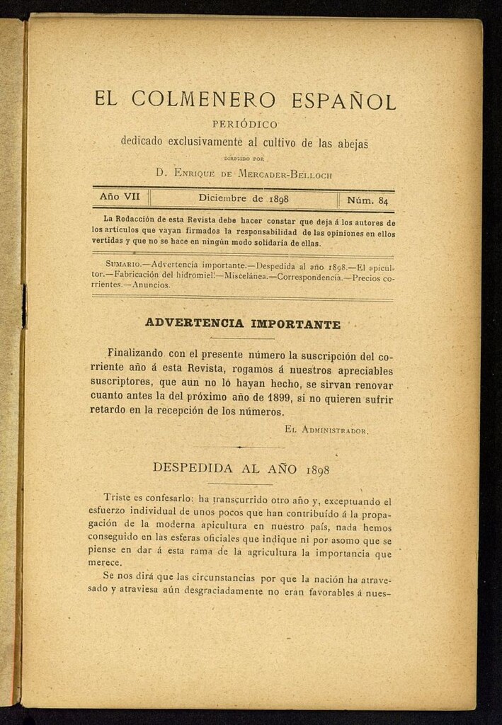 Miniatura de El Colmenero Español de diciembre de 1898