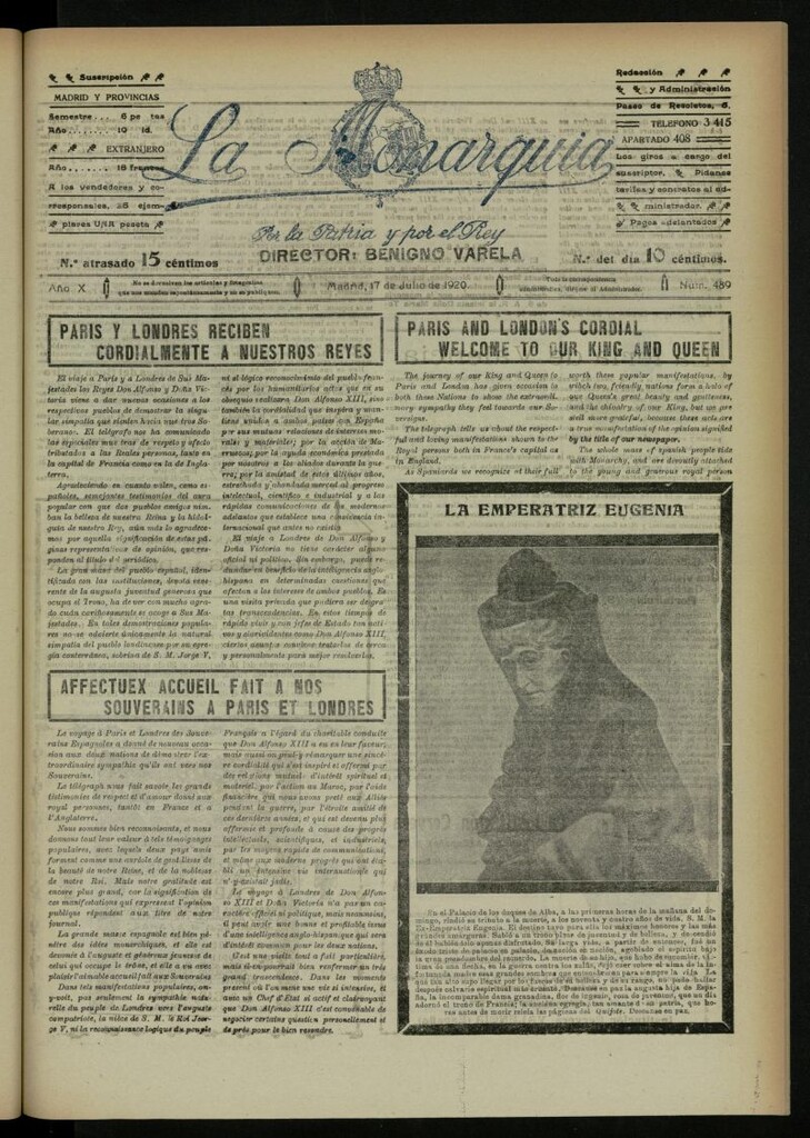 Miniatura de La Monarquía del 17 de julio de 1920, nº 489