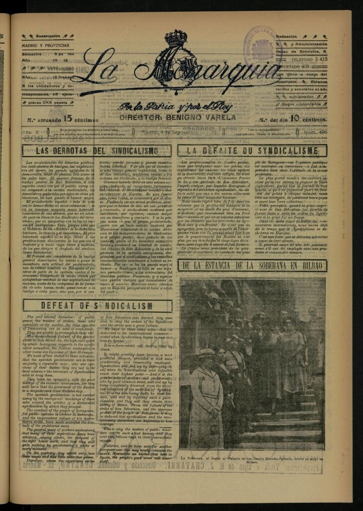Miniatura de La Monarquía del 4 de septiembre de 1920, nº 496