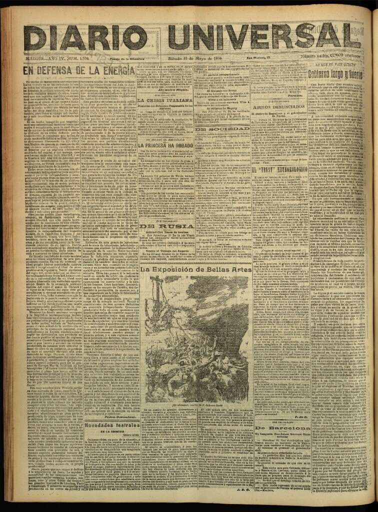 Miniatura de Diario Universal del 19 de mayo de 1906, edición de tarde