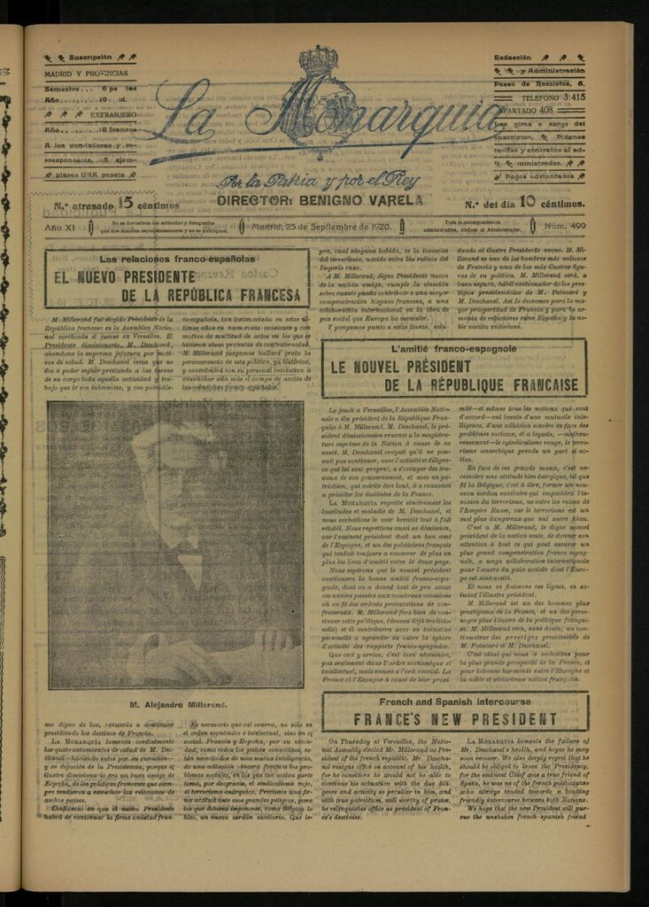 Miniatura de La Monarquía del 25 de septiembre de 1920, nº 499