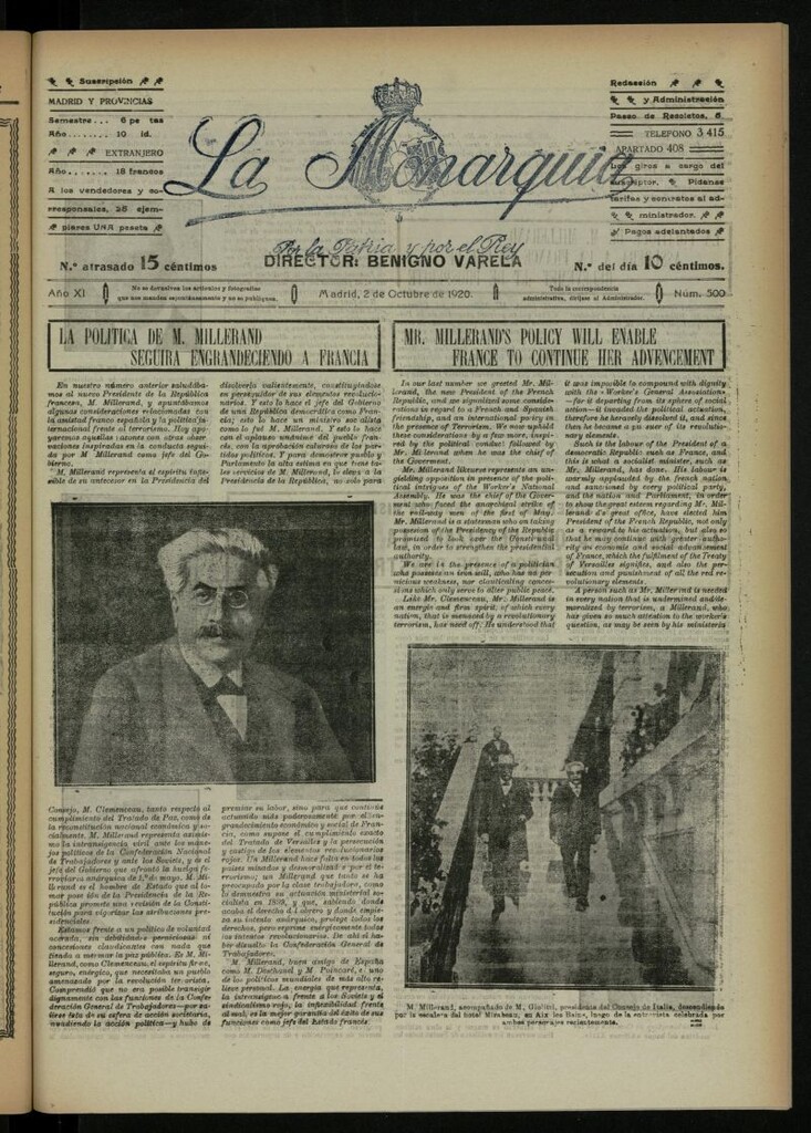 Miniatura de La Monarquía del 2 de octubre de 1920, nº 500