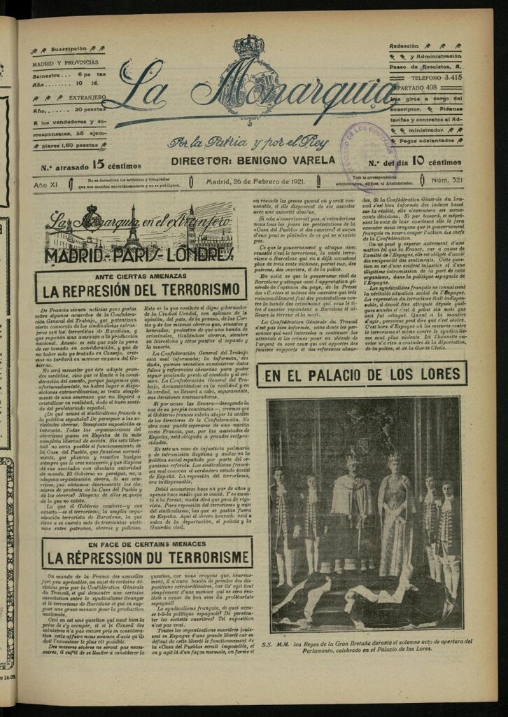 Miniatura de La Monarquía del 26 de febrero de 1921, nº 521