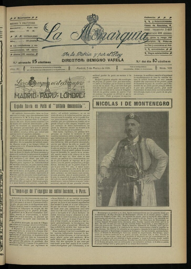Miniatura de La Monarquía del 5 de marzo de 1921, nº 522