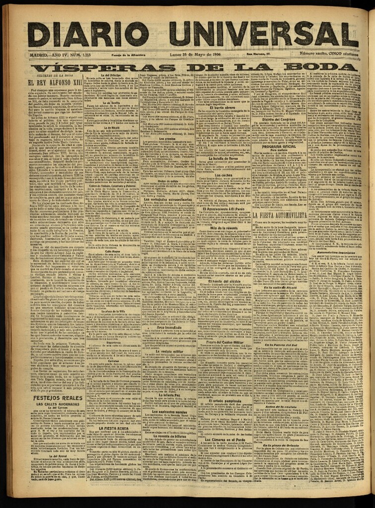 Miniatura de Diario Universal del 28 de mayo de 1906, edición de noche