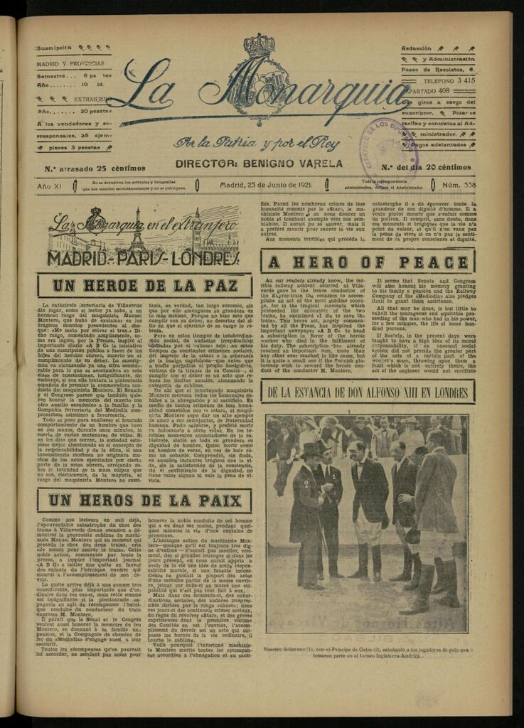 Miniatura de La Monarquía del 25 de junio de 1921, nº 538