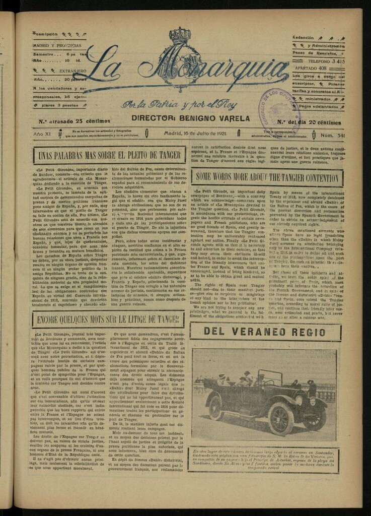 Miniatura de La Monarquía del 16 de julio de 1921, nº 541