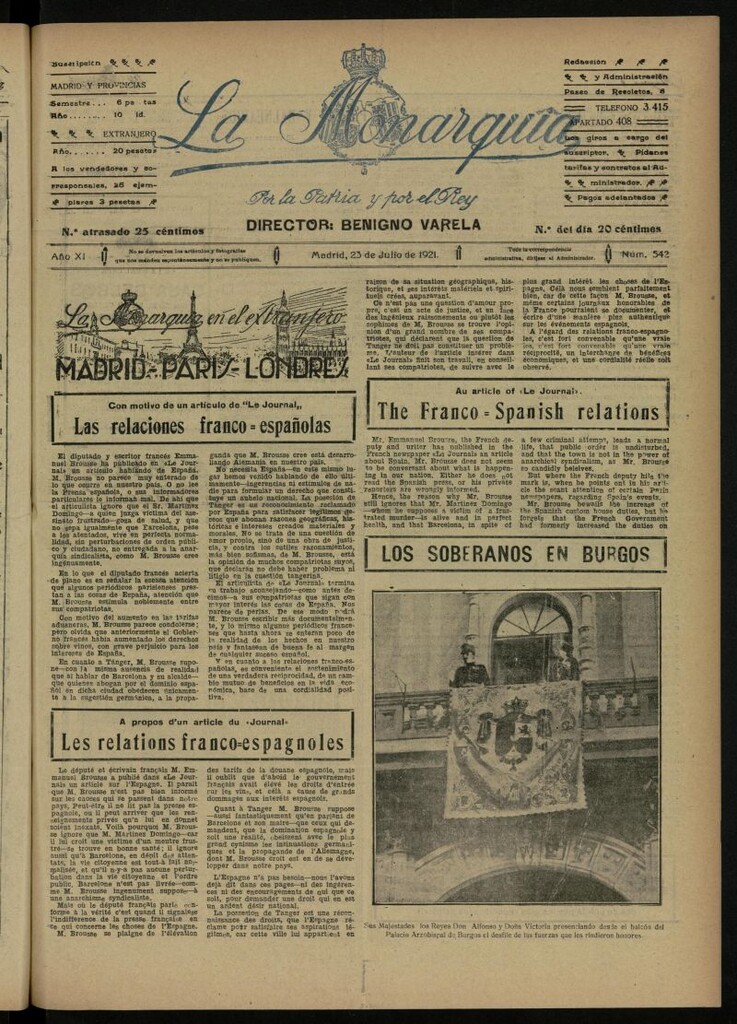 Miniatura de La Monarquía del 23 de julio de 1921, nº 542