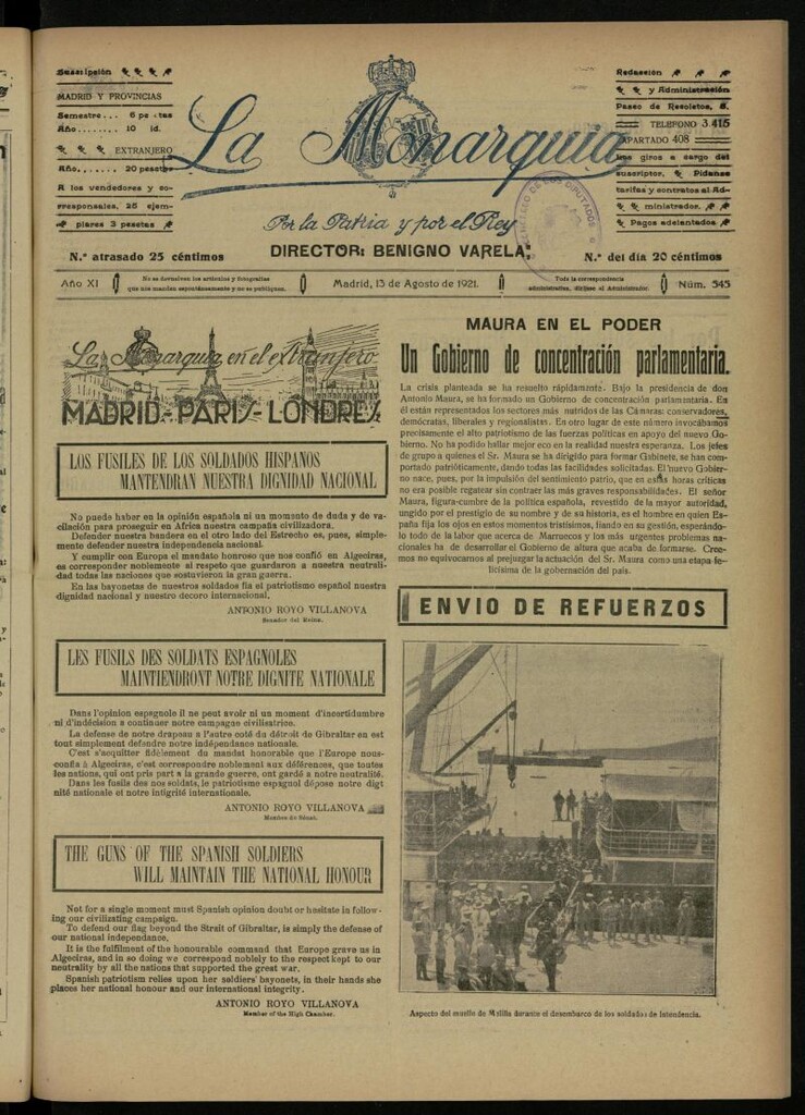 Miniatura de La Monarquía del 13 de agosto de 1921, nº 545