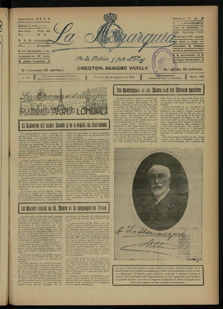 Miniatura de La Monarquía del 20 de agosto de 1921, nº 546