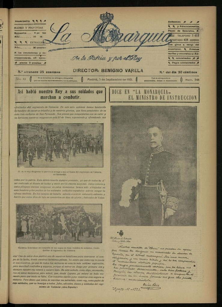 Miniatura de La Monarquía del 10 de septiembre de 1921, nº 549