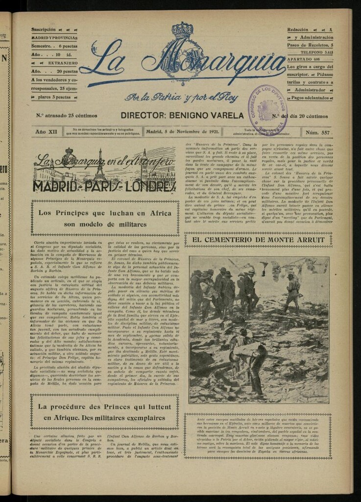 Miniatura de La Monarquía del 5 de noviembre de 1921, nº 557