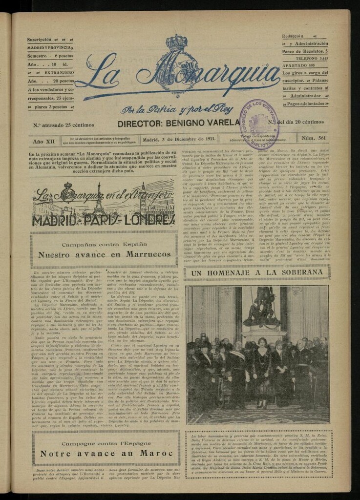 Miniatura de La Monarquía del 3 de diciembre de 1921, nº 561