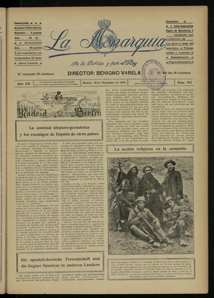 Miniatura de La Monarquía del 10 de diciembre de 1921, nº 562
