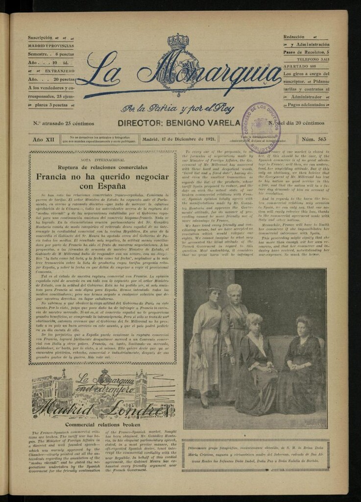 Miniatura de La Monarquía del 17 de diciembre de 1921, nº 563