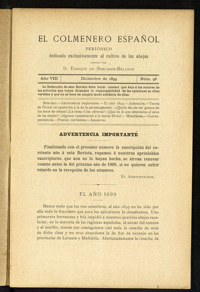 Miniatura de El Colmenero Español de diciembre de 1899