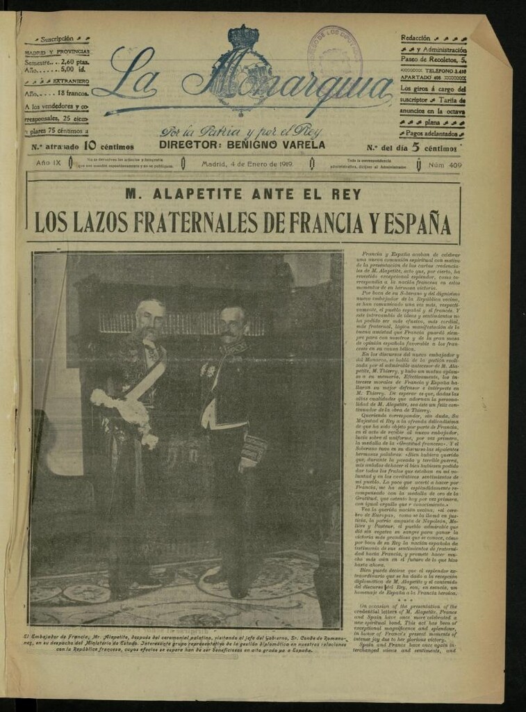 Miniatura de La Monarquía del 4 de enero de 1919, nº 409