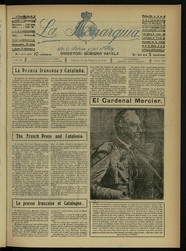 Miniatura de La Monarquía del 15 de febrero de 1919, nº 415