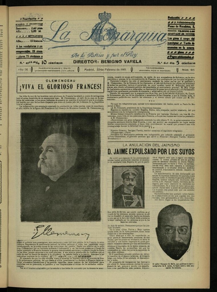 Miniatura de La Monarquía del 22 de febrero de 1919, nº 416