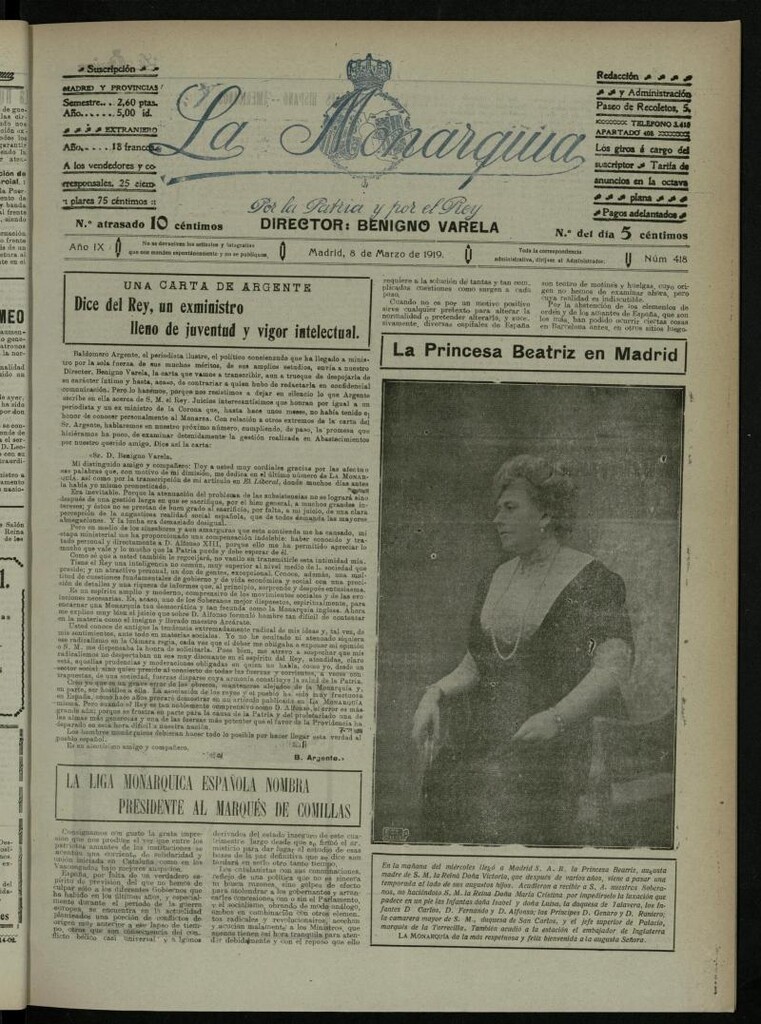 Miniatura de La Monarquía del 8 de marzo de 1919, nº 418