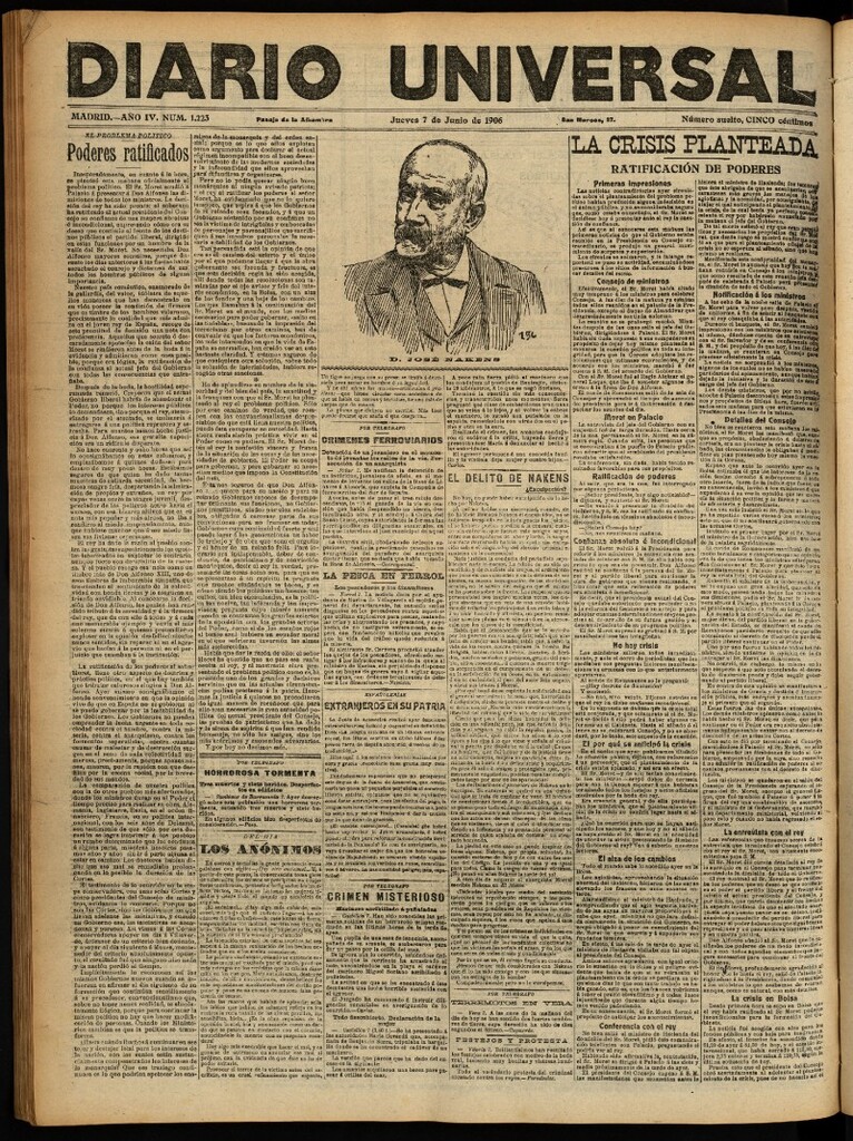 Miniatura de Diario Universal del 7 de junio de 1906, edición de noche