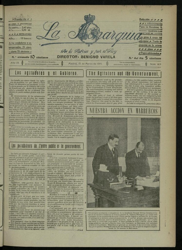Miniatura de La Monarquía del 15 de marzo de 1919, nº 419