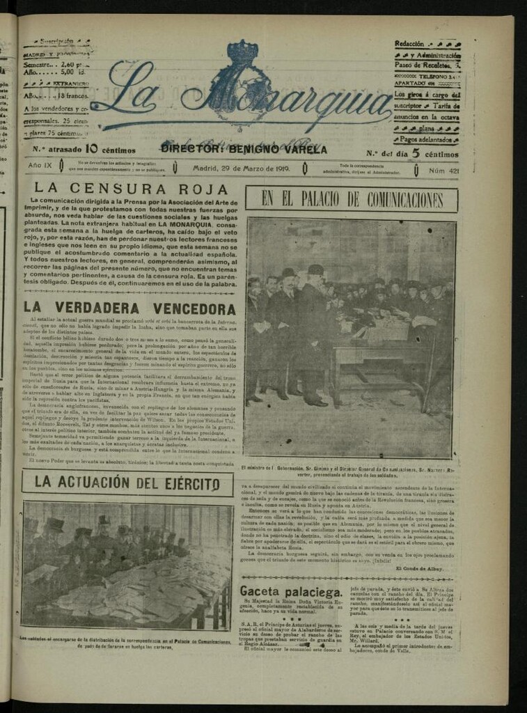 Miniatura de La Monarquía del 29 de marzo de 1919, nº 421