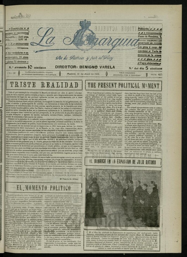 Miniatura de La Monarquía del 12 de abril de 1919, nº 423
