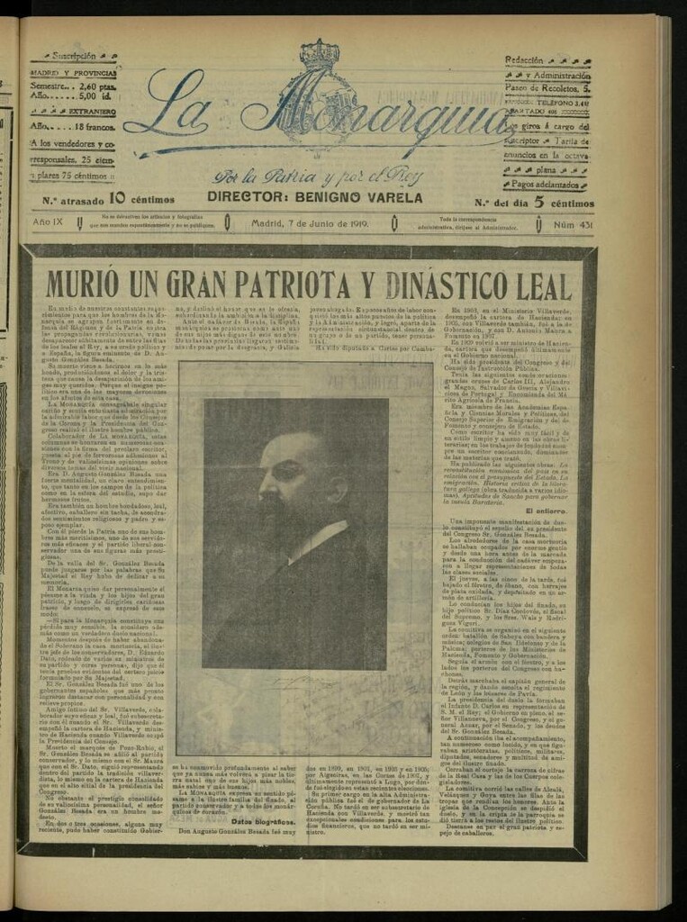 Miniatura de La Monarquía del 7 de junio de 1919, nº 431