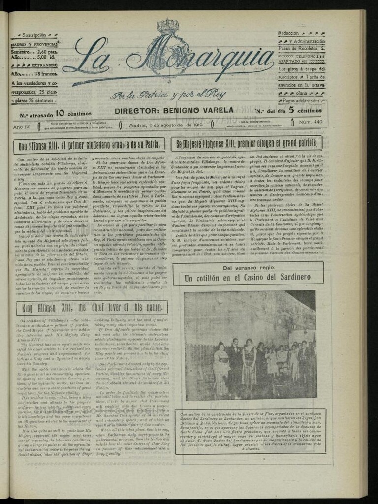 Miniatura de La Monarquía del 9 de agosto de 1919, nº 440