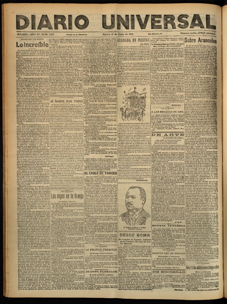 Miniatura de Diario Universal del 12 de junio de 1906, edición de tarde