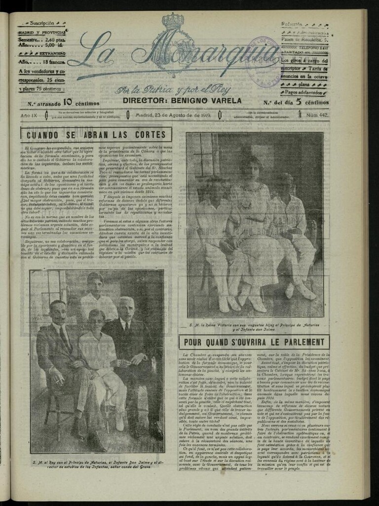 Miniatura de La Monarquía del 23 de agosto de 1919, nº 442