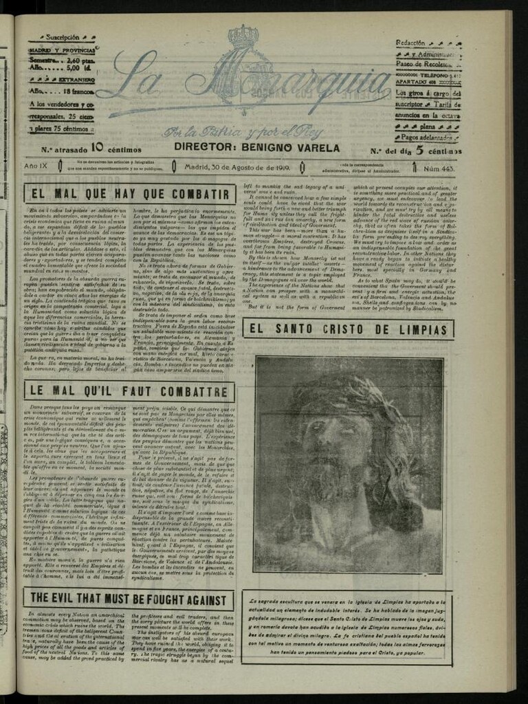 Miniatura de La Monarquía del 30 de agosto de 1919, nº 443