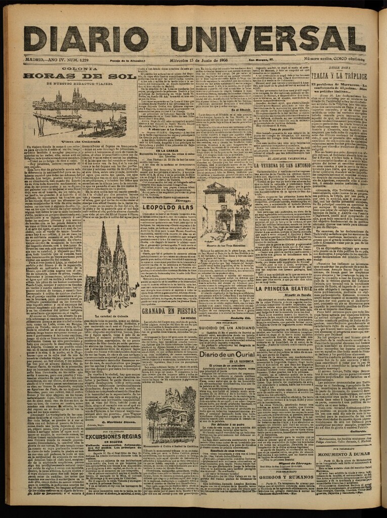 Miniatura de Diario Universal del 13 de junio de 1906, edición de tarde