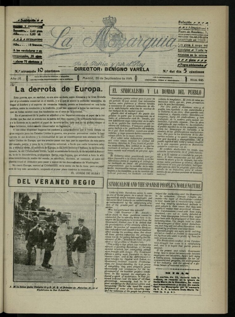 Miniatura de La Monarquía del 20 de septiembre de 1919, nº 446