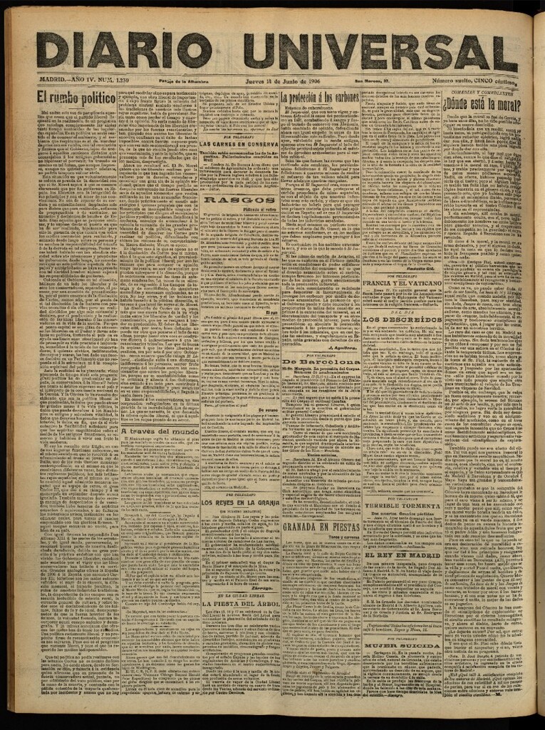 Miniatura de Diario Universal del 14 de junio de 1906, edición de tarde