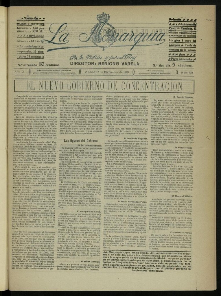 Miniatura de La Monarquía del 13 de diciembre de 1919, nº 458