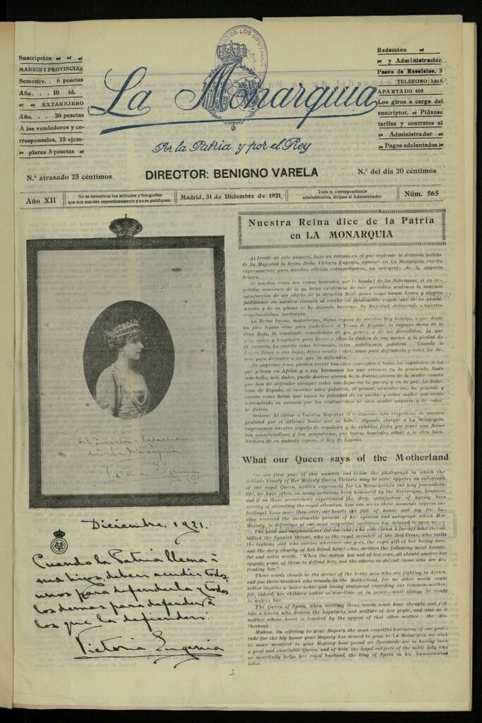 Miniatura de La Monarquía del 31 de diciembre de 1921, nº 565