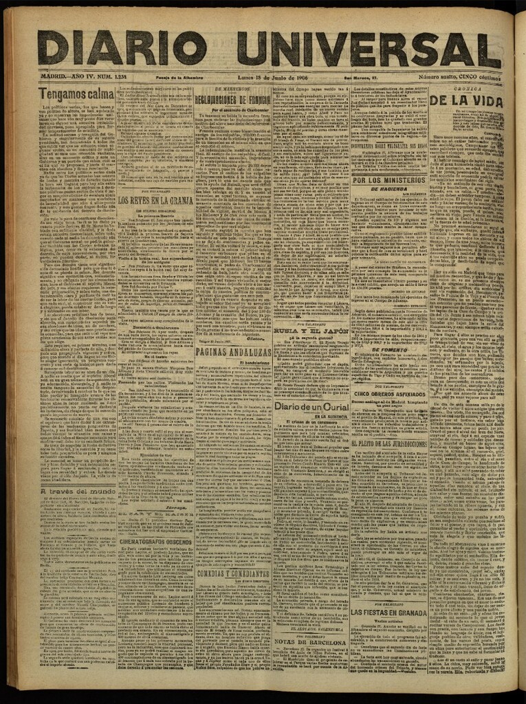 Miniatura de Diario Universal del 18 de junio de 1906, edición de tarde