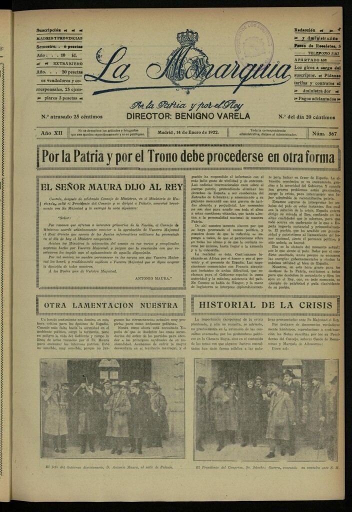 Miniatura de La Monarquía del 14 de enero de 1922, nº 567