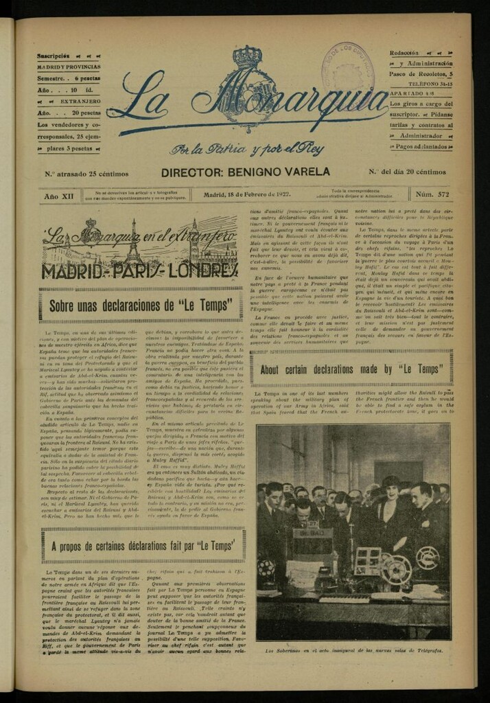 Miniatura de La Monarquía del 18 de febrero de 1922, nº 572