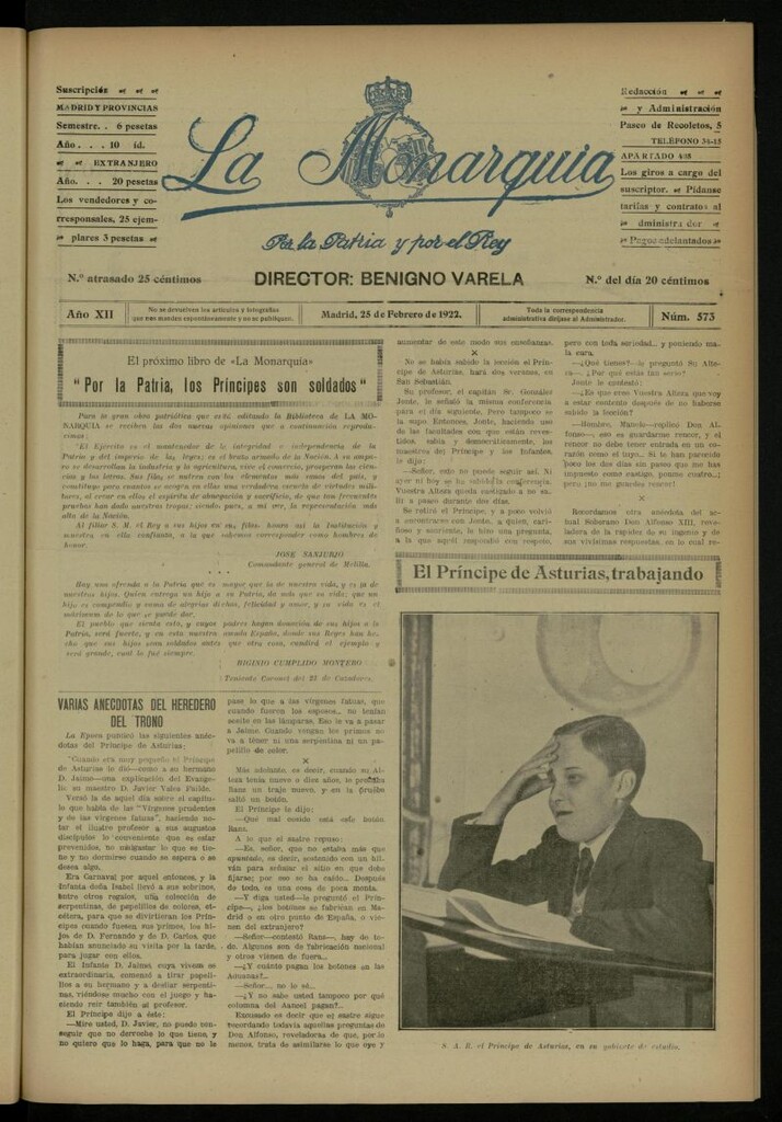 Miniatura de La Monarquía del 25 de febrero de 1922, nº 573