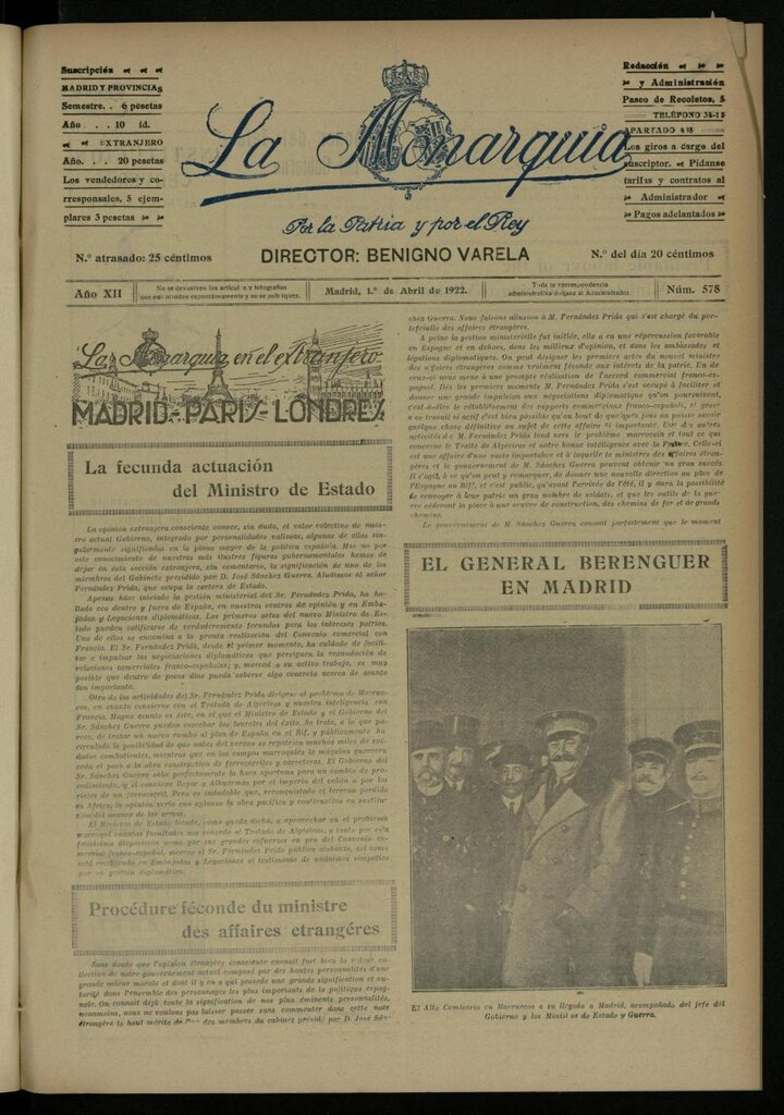 Miniatura de La Monarquía del 1 de abril de 1922, nº 578