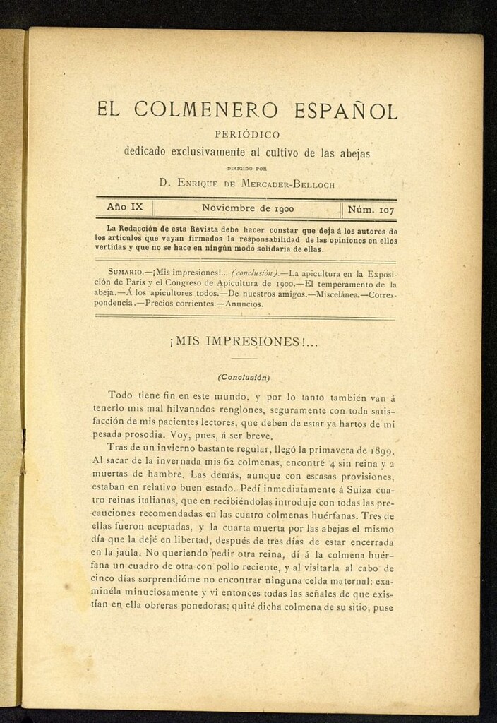 Miniatura de El Colmenero Español de noviembre de 1900