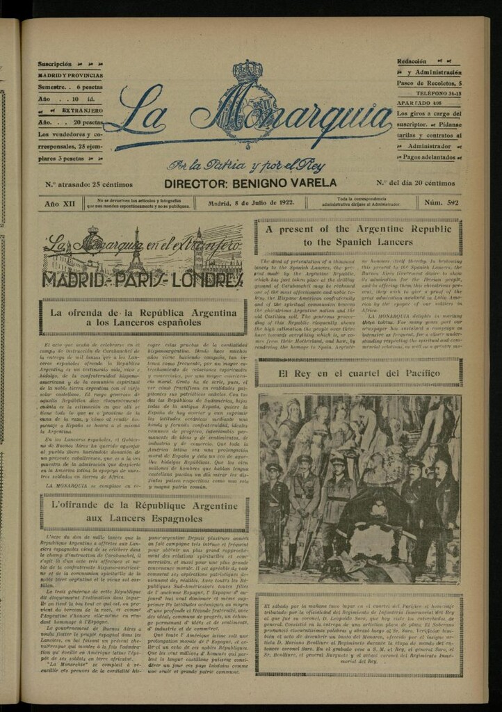 Miniatura de La Monarquía del 8 de julio de 1922, nº 592