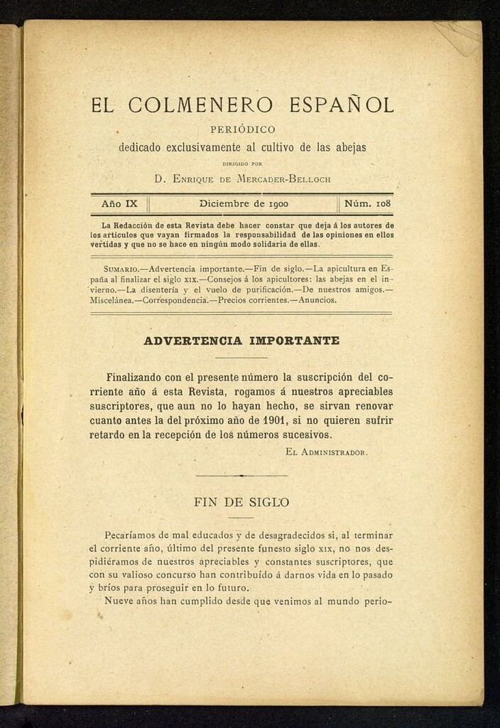 Miniatura de El Colmenero Español de diciembre de 1900