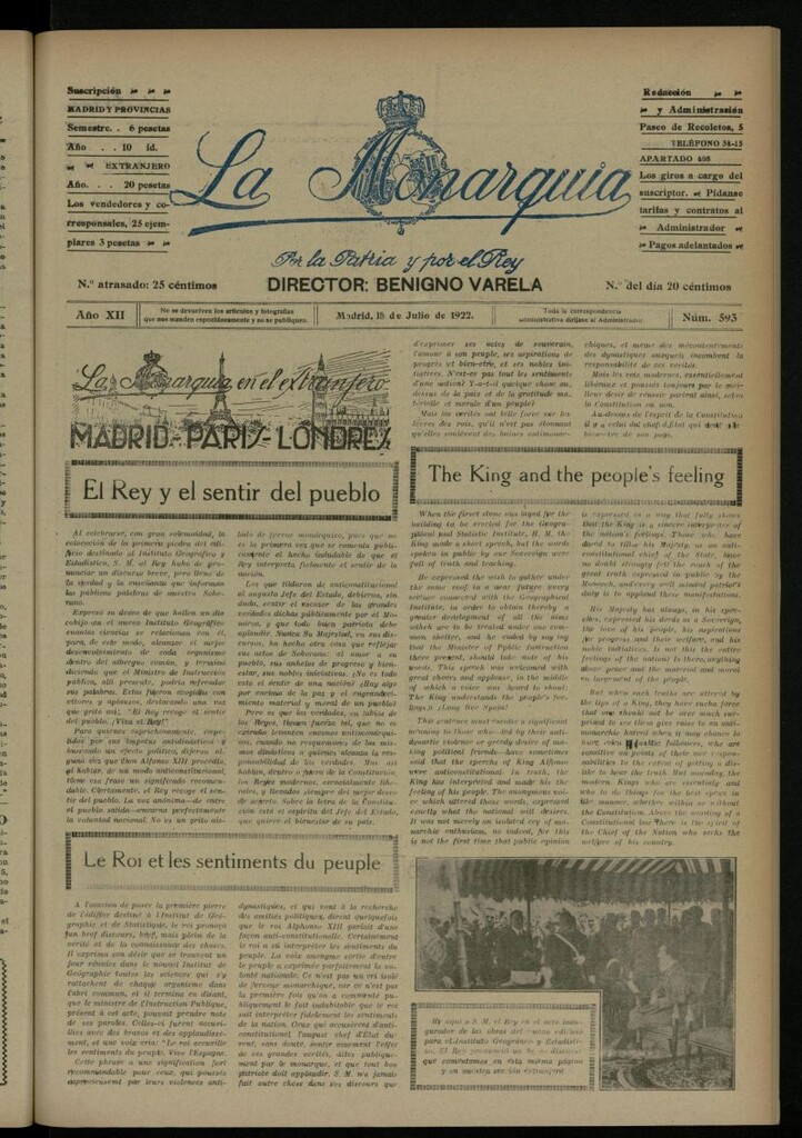 Miniatura de La Monarquía del 15 de julio de 1922, nº 593